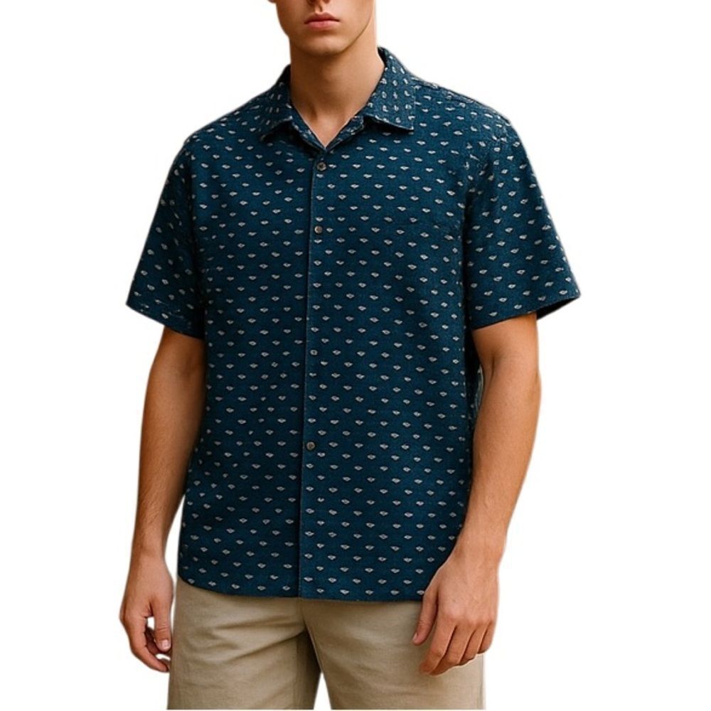 Construct Men’s Slim Fit Tiny Fish Print Button Up Shirt Size XXL Big&Tall